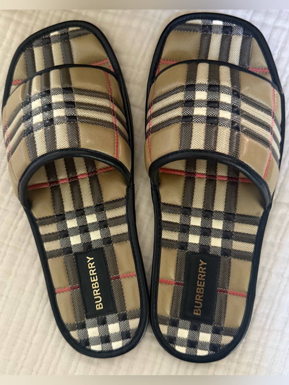 Burberry Alixa Check Slides with Black Trim